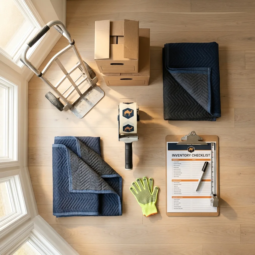 Professional moving supplies and packing materials layout for Mayflower residential relocations